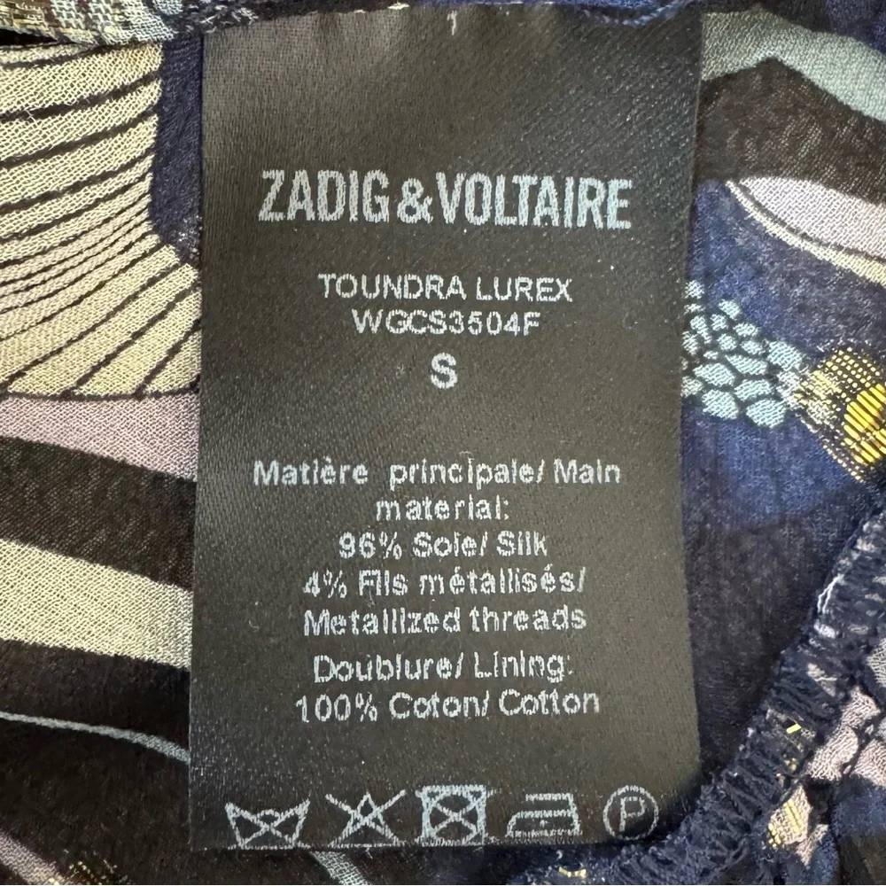 Zadig & Voltaire Toundra Lurex Printed Silk Blouse Top Size S Party Cocktail - Picture 11 of 12